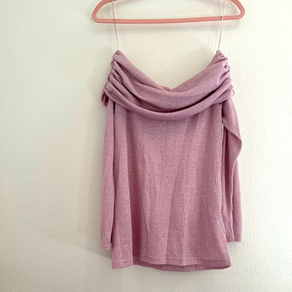 1. State - Off the Shoulder Sweater - Metallic Pink - Size S